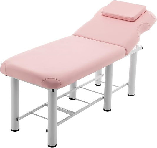 Professioanl Massage Table w/Adjustable Backrest for Treatment Table Spa Facial Bed Barber Beauty Equipment, Metal Frame PU Leather, Removable Headrest Salon Bed, Pink