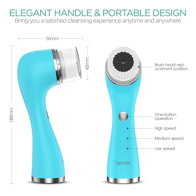 VOYOR Facial Cleansing Brush Rechargeable, Spin Face Brush Waterproof 5-in-1 Body Brush Set for Deep Skin Cleansing, Gentle Exfoliating and Massaging FB500 (Blue)