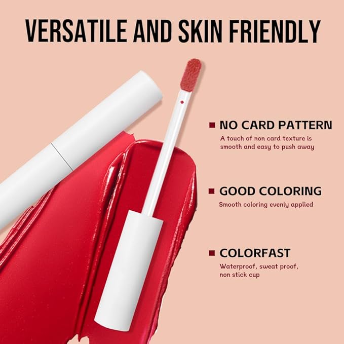 Matte Lip Stain – High Pigment Non-Transfer Matte Liquid Lipstick, Long-Lasting Waterproof Smudge-Proof Lip Color, Lightweight Comfortable Velvet Finish Lip Tint 02#（5PCS）