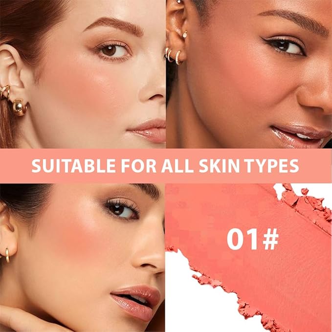 Powder Matte Blush Cheeks Face Makeup for Women With Mirror and Powder Puff Monochrome Blushes Lightweight,Smooth,Blendable,Fade and Transfer-Resistant Baked Blush,Effortless Matte Natural Finish