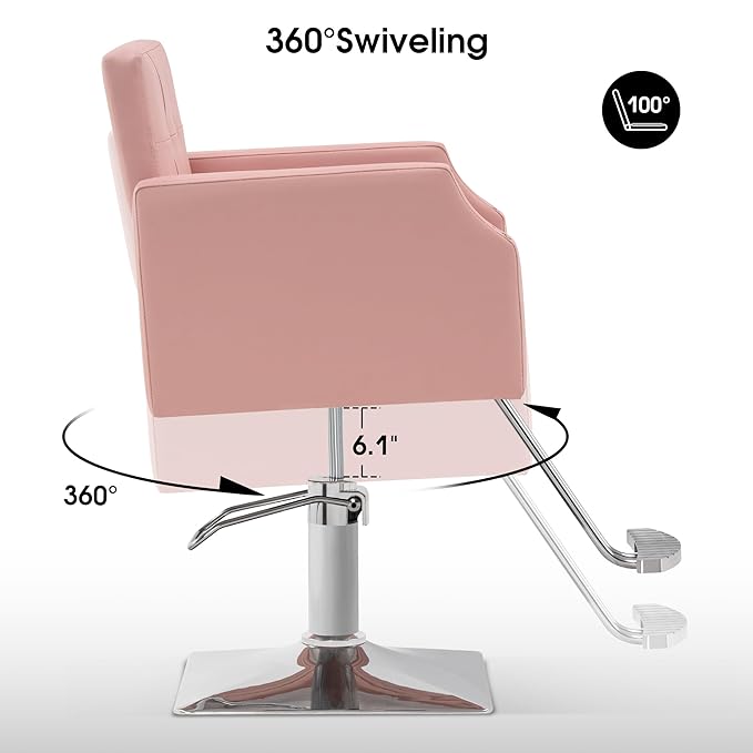 BarberPub Classic Salon Chair for Hair Stylist,Hydraulic Barber Styling Chair,Beauty Salon Spa Equipment 8818 (Pink)