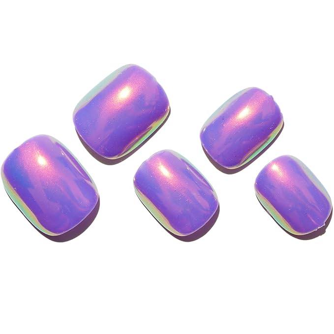 GLAMERMAID Extra Short Press on Nails 24PCS, Handmade Vilot Purple Chrome Fall Gel Glue on Nails, Glossy Round Reusable UV Finish Fake Nails Acrylic False Nails Manicure Kits for Women