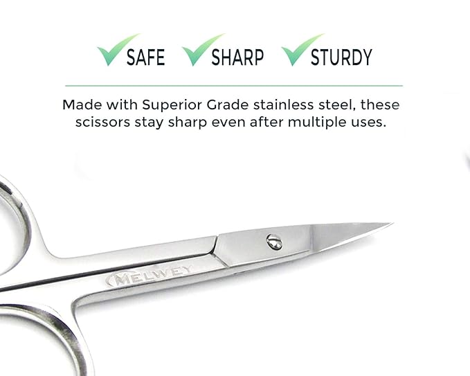 Eyebrow Scissors & Small Cuticle Scissors, Curved Blade Manicure TSA Scissors. Stainless-Steel Scissors for Eyelashes, Facial Hair, Pubic, Men Moustache & Beard.