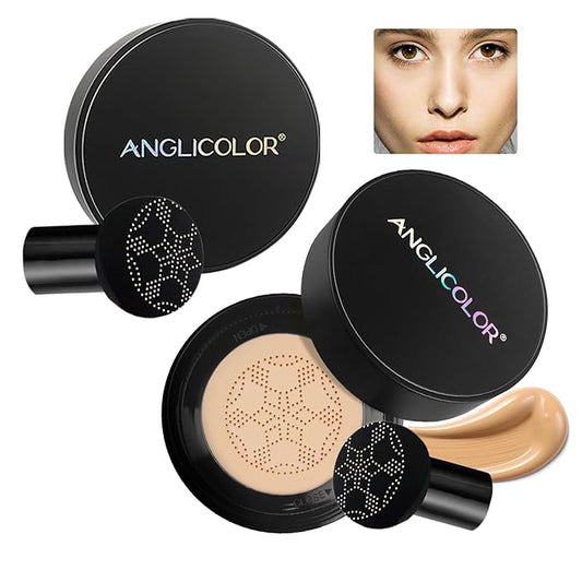 Anglicolor Mushroom Head Air Cushion CC Cream Strong Concealer 2PC,Face Makeup Cushion Foundation Long Lasting,Moisturizing BB Cream Makeup Base Primer Even Skin Tone for All Skin Types (2PC 02, 200g)