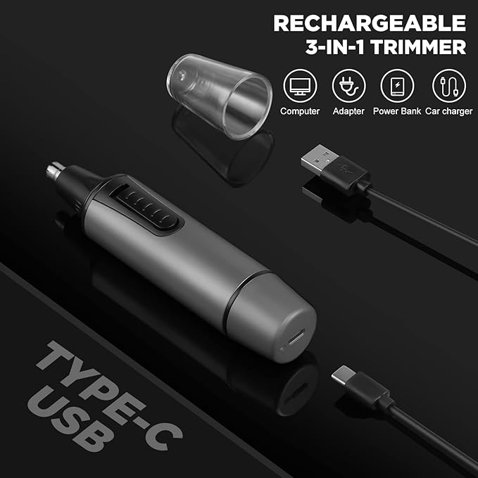 AREYZIN Nose Hair Trimmer for Men,Rechargeable Ear and Nose Trimmer Kit,Professional Painless Eyebrow Facial Hair Clipper, IPX7 Waterproof,Dual Edge Blades Easy Cleansing,Dark Gray