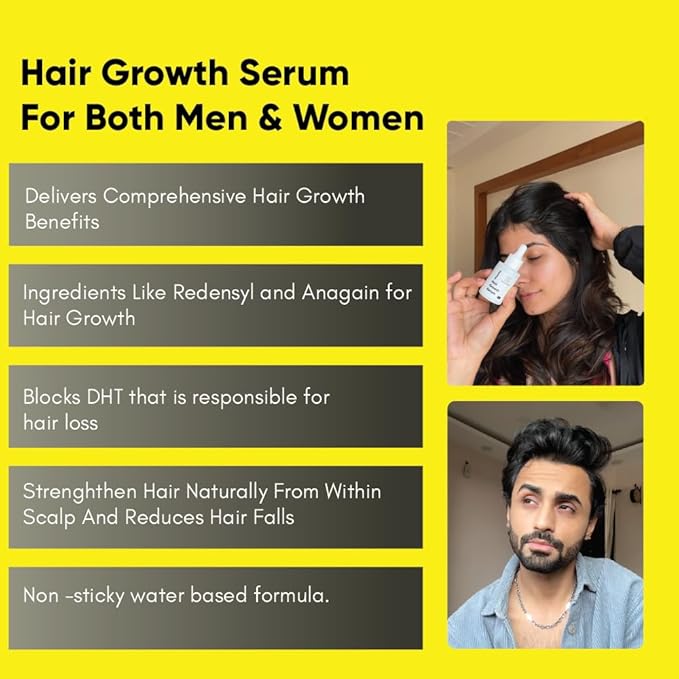 Hair Growth Serum For Density, Hair fall Control with 3% Redensyl, 5% Capixyl, 4% Anagain, 3% Procapil & 3% Baicapil, Rosemary & Biotin For Both Men & Women, 1.01 fl.oz./30ML