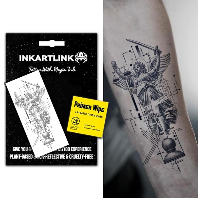 INKARTLINK Semi Permanent Tattoo, beautiful and realistic design, fun tattoo experience, cruelty-free, non-reflective, waterproof (Greek geometric tattoo 2）