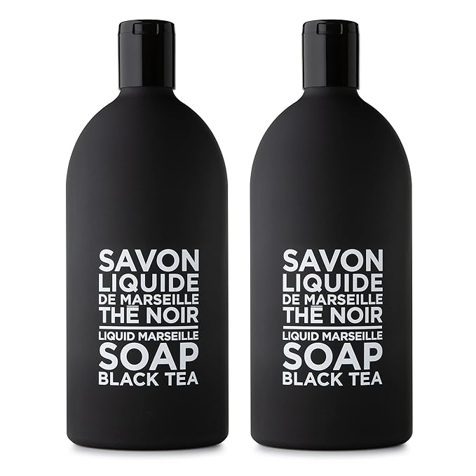 Compagnie de Provence Savon de Marseille Extra Pure Liquid Soap, Black Tea, Two 33.8 Fl Oz Plastic Bottle Refills