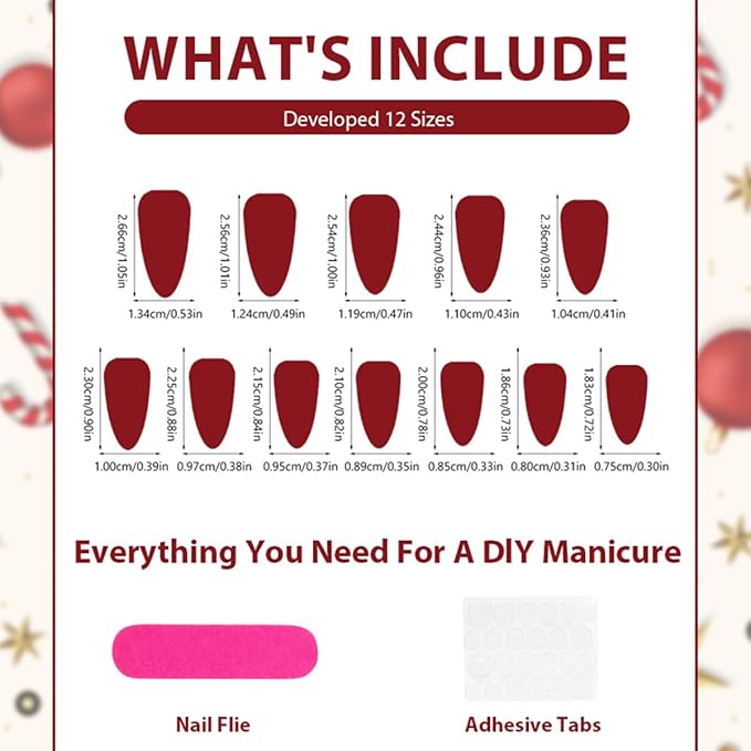 24Pcs Christmas Press on Nails Almond Handmade Fake Nails Snowflake Red Xmas Flower False Nails with 3D Gilding Bow Poinsettia Pearl Wreath Charms Medium Glue on Nails for Women New Year Manicure