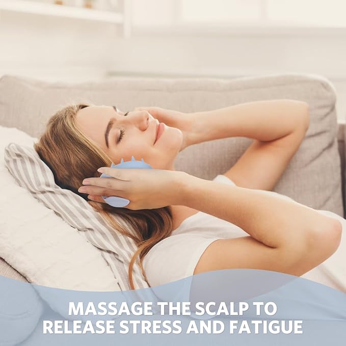 Sndyi Scalp Massager Shampoo Brush, Scalp Scrubber with Soft Silicone Bristles, Scalp Exfoliator for Dandruff Removal, Wheat Straw Hair Scalp Massager for Hair Growth, Wet Dry Scalp Brush, Blue