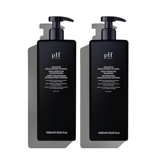 pH PURE HAIR Deep Moisture Shampoo & Conditioner Set - Moisturizing Formula For Dry Damaged Hair - Enriched with Kokum Nut Butter and Rose Extract 33.8 Oz (Pack of 2)