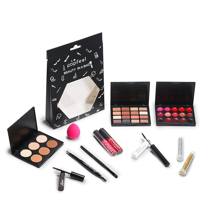 All-in-one Holiday Makeup Gift Set | Full Makeup Kit for Women Multipurpose Essential Bundle Include Eyeshadow Palette Lipstick Blush Concealer Face Powder Eyeliner Mascara Lipgloss Brush