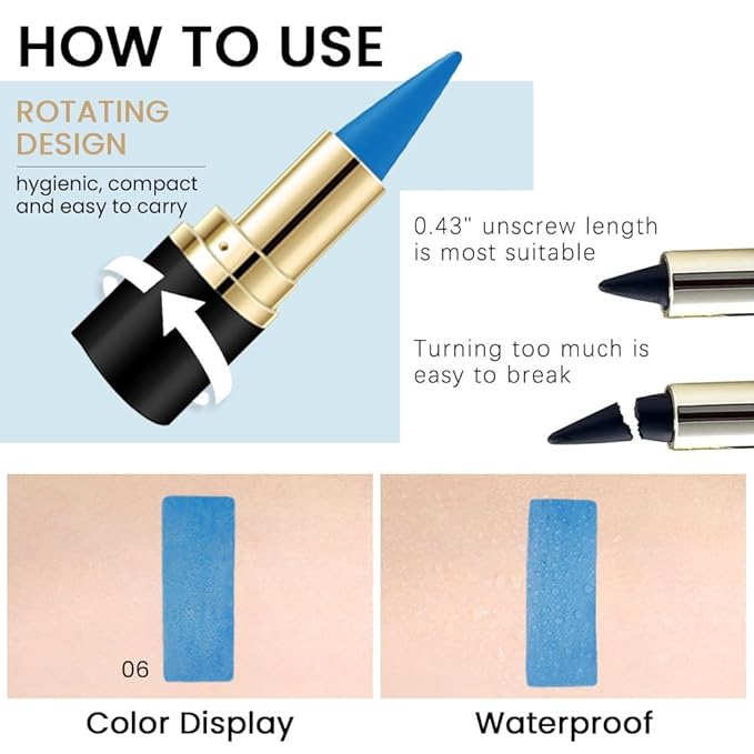 evpct 1Pcs Light Blue Gel Eyeliner Pencil Eye Black Face Paint Stick Makeup Set Waterproof Matte Cream Crayon Eyeliner Pencil Set Cat Eye Liners Eyeshadow Guide delineador de ojos contra el agua