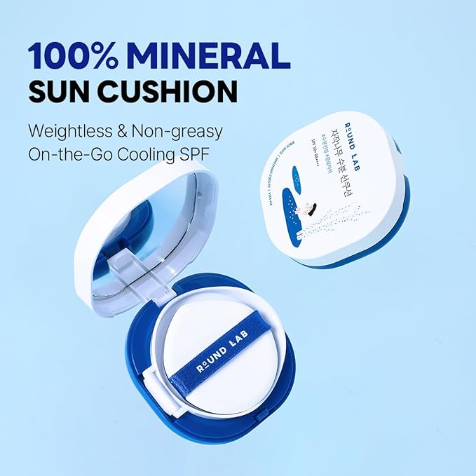 Round Lab Birch Juice Moisturizing UV Lock Sun Cushion, SPF50+ Broad Spectrum, 0.52 oz | Mineral Sunscreen for Sensitive Skin, Clean, Non-Toxic UV Protection for On-the-Go, Moisturizing&No White Cast