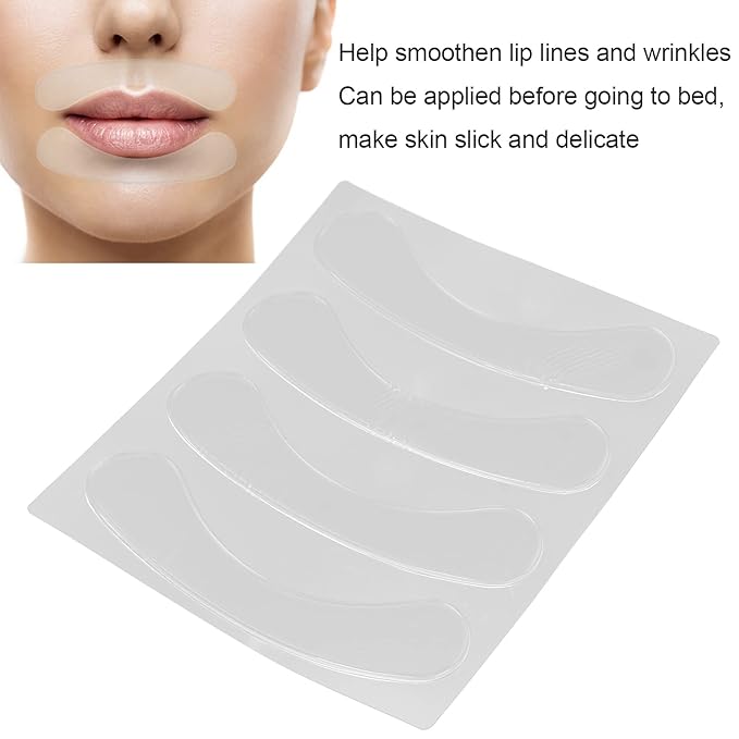 Lip Wrinkle Patches, Reusable Silicone Lip Anti-Wrinkle Pads Transparent for Smoothing Lip Wrinkles (4 Pcs)