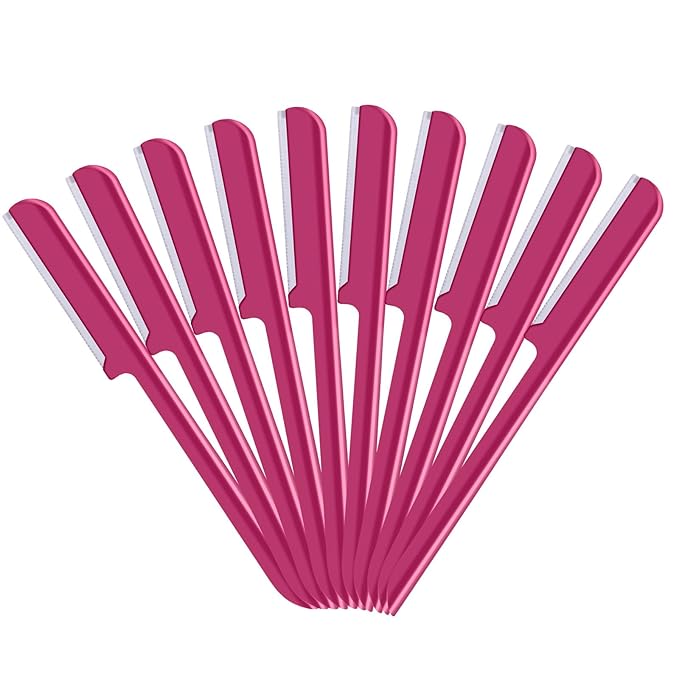 10 Pieces Women's Facial Razor Eyebrow Shaver Razor Brow Shaper Eyebrow Trimmer Dermaplaner Shaping Tool with Cover (Rose Red)