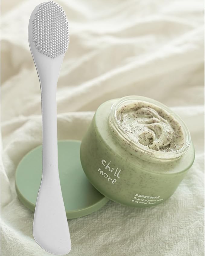 2 in 1 Facial Cleansing Brush&Silicone Face Mask Applicator, 2PCS Face Mask Brush Face Scrubber for Exfoliating, Massaging, Remove Blackheads, Applicator for Mud, Body Lotion, DIY Mask, Blue & Grey