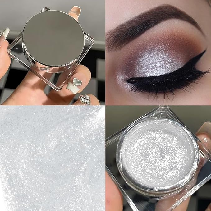 Single Glitter Eyeshadow, Shimmer Eyeshadow Palette, Korean Eye Glitter Makeup, Ultra-Blendable, Sparkle Silver Eye Shadow, Single Shade Metallic Pigmented (Sparkle white)