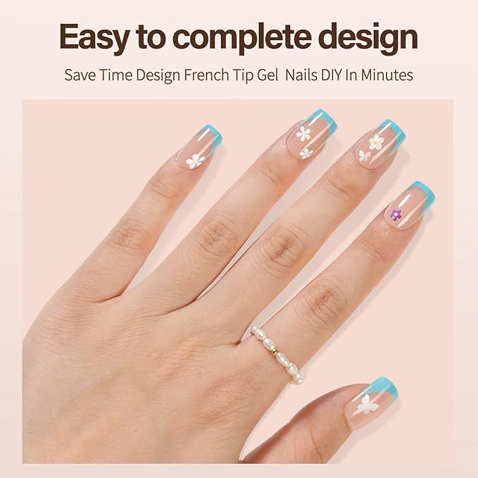 150Pcs French Gel Nail Tips, Vansiho Short Square Nail Tips, Pre-French Tips Press on Nails, Acrylic Fake Nails for Nail Art DIY 15 Sizes