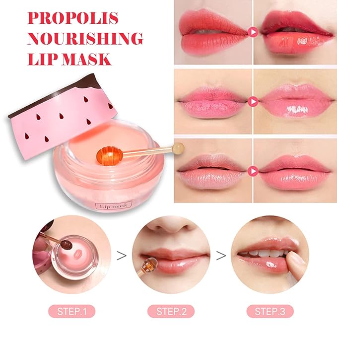 2 PCS Bee Lip Balm Lip Mask Honey Pot, Honey & Strawberry Lip Mask Propolis Moisturizing Lip Balm with Stick - Hydrating Prevention Dry and Cracked Lip Scrubs Exfoliato Lip Wrinkle Care
