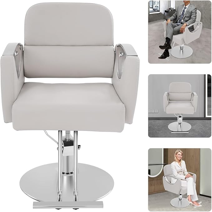 Barber Chair Salon Chair for Hair Stylist Adjustable Hydraulic Styling Chair with 360 Degrees Rolling Swivel for Salon Barbershop Tattoo Shampoo Beauty Equipment (White)