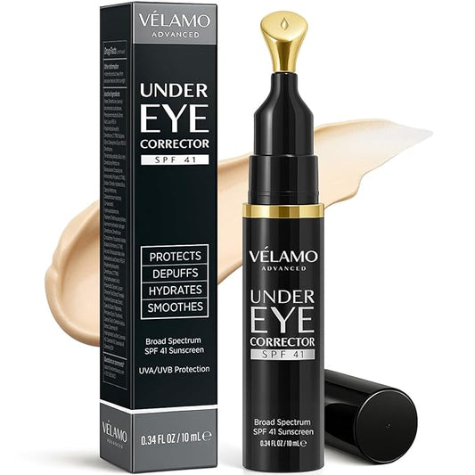 VELAMO ADVANCED Luminous Eye Corrector SPF 41: Under Eye Color Corrector for Dark Circles, Fine Lines & Puffiness - Hydrating Anti Aging Eye Cream with Ceramides Complex - Medium, 0.34 FL OZ/10mL