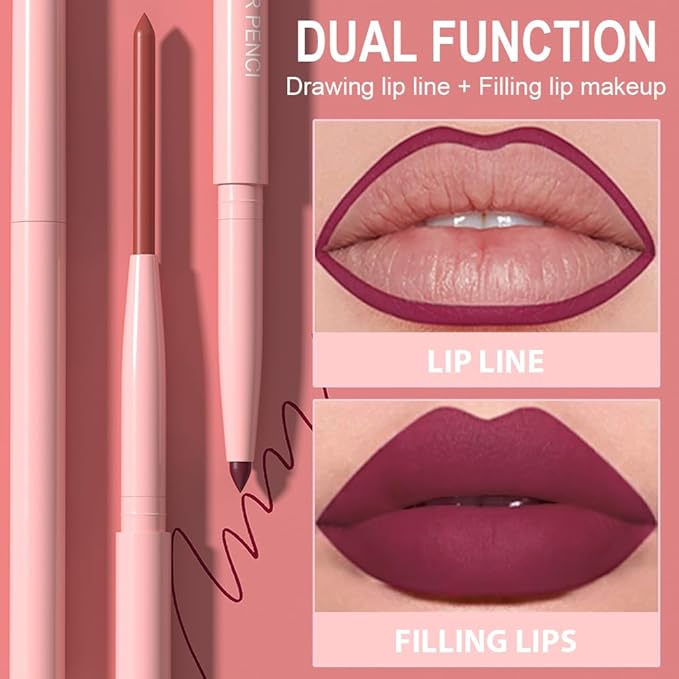 6 Pcs Retractable Natural Nude Brown Beige Colors Lip Liner Lipstick Pencils Set for Shaping & Sculpting Lips,Ruby Mauve Red Rose Pink Plum Purple Taupe Creamy Matte Velvet Pigmented Crayon