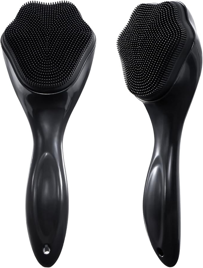 Silicone Face Scrubber Exfoliating Brush 2 Pack for Men, Beomeen Manual Handheld Facial Cleansing Brush Blackhead Scrubber, Soft Bristles Waterproof for Face Skincare, Black