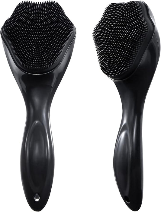 Silicone Face Scrubber Exfoliating Brush 2 Pack for Men, Beomeen Manual Handheld Facial Cleansing Brush Blackhead Scrubber, Soft Bristles Waterproof for Face Skincare, Black