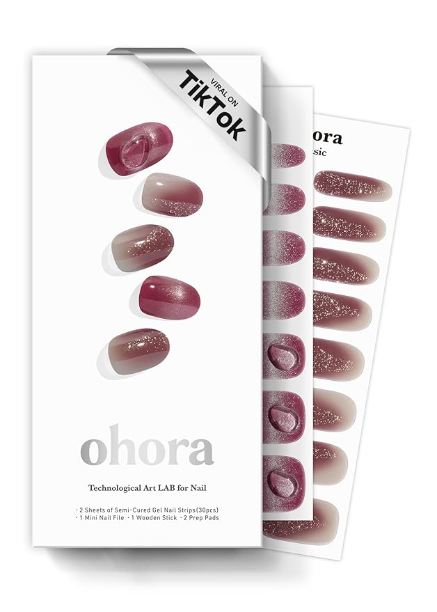 ohora Semi Cured Gel Nail Strips (N Grape Glaze) - Works with Any Nail Lamps, Salon-Quality, Long Lasting, Easy to Apply & Remove