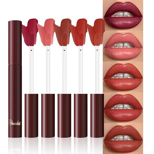 Matte Lip Stain – High Pigment Non-Transfer Matte Liquid Lipstick, Long-Lasting Waterproof Smudge-Proof Lip Color, Lightweight Comfortable Velvet Finish Lip Tint 03#（5PCS）