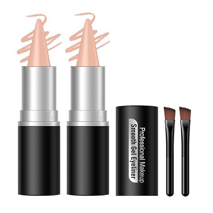 KYDA 2 Pcs Gel Eyeliner, Natural Eyeliner Cream for Older Women, Waterline Matte Eye Liner with Brushes, Waterproof Smudge Proof Smoky Eyeshadow, Multiuse Eyes Makeup Stick, Naked Color