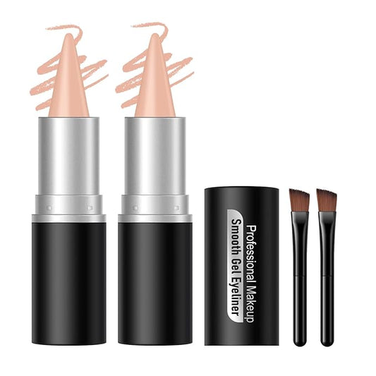 KYDA 2 Pcs Gel Eyeliner, Natural Eyeliner Cream for Older Women, Waterline Matte Eye Liner with Brushes, Waterproof Smudge Proof Smoky Eyeshadow, Multiuse Eyes Makeup Stick, Naked Color