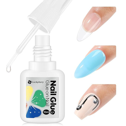 Super Strong Nail Glue 10ML for Press On Nails - No UV Light Needed, Brush On Bond for Acrylic Tips, Long Lasting Professional 0.33oz