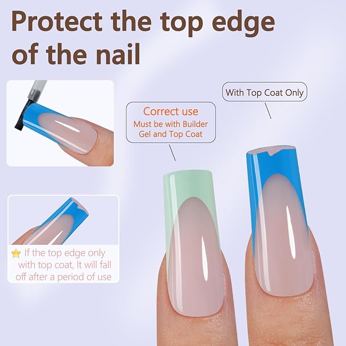 Misssix French Gel Nail Tips, 150Pcs Blue French Tip Press on Nails Long Square, No Need to File Tips Pre-lasting, Fake Nails for Nail Art DIY 15 Sizes