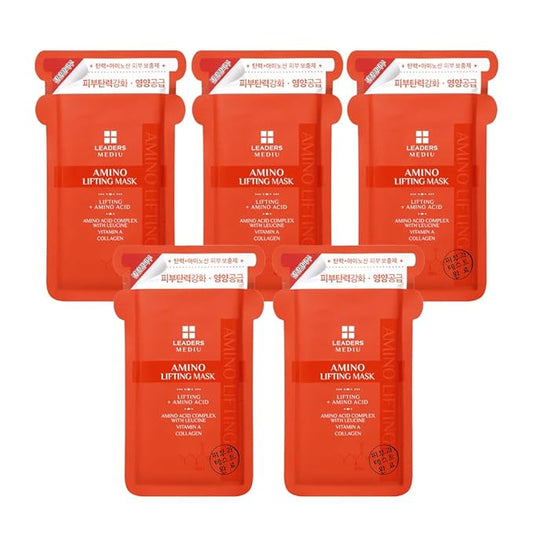 Amino Firming & Lifting Facial Sheet Mask | Amino Acid Complex, Vitamin A, Collagen | Reduces Fine Lines, Improves Elasticity, for All Skin Types (5 Sheets)