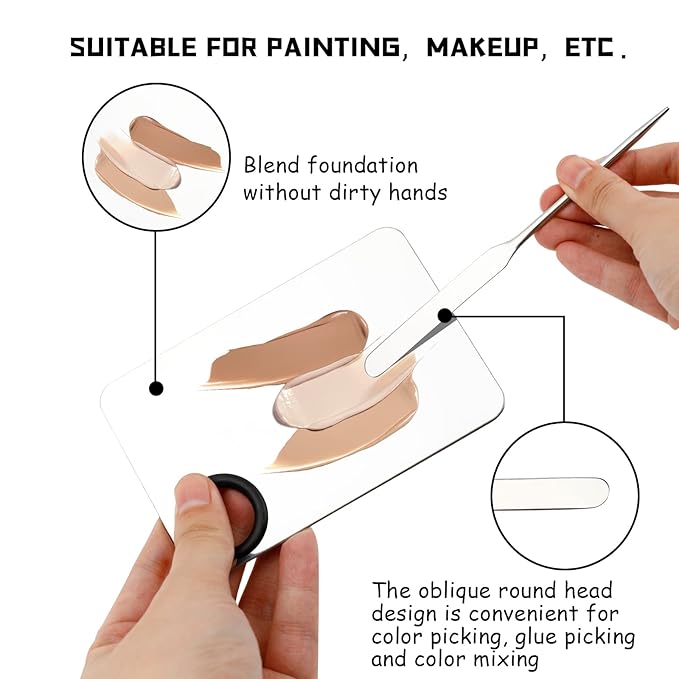 Makeup Spatula and Palette Set, Facial Makeup Tools, Including Eye Shadow/Eyelashes/Nail/Foundation With Makeup Mixing Palette + Blending Stick + Blending Spatula + Foundation Brush