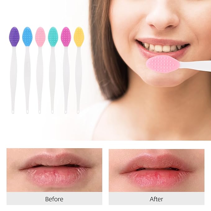 48 Pack Lip Scrub Brush, Silicone Double Sided Lip Exfoliator Brush for Men Women Lip Lightening for Dark Lips - 6 Colors