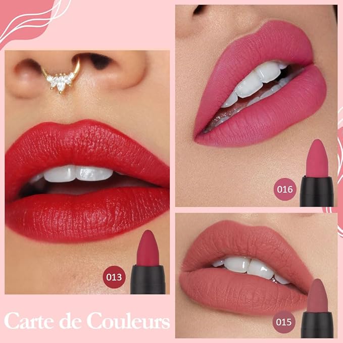 evpct 3Pcs Rub Red Rose Mauve Pink Matte Lipstick Lip Crayon Liner Pencil Pen Makeup Set Matte Lipstick and Lip Liner Set 24 Hour Waterproof labiales mate 24 horas originales 13&15&16