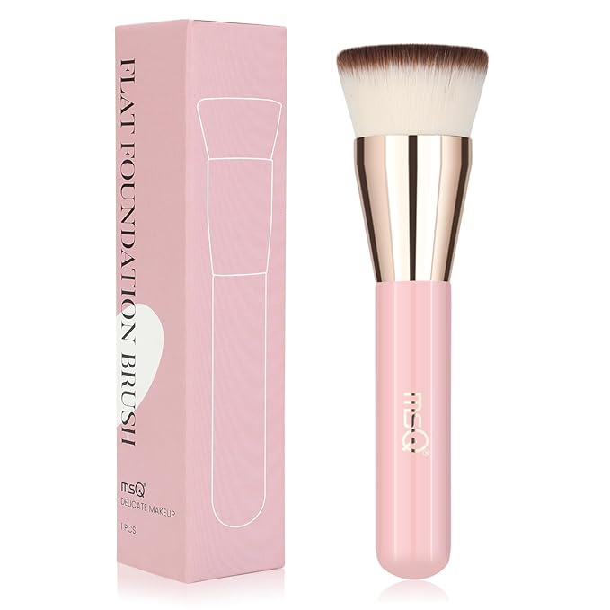 MSQ Foundation Brush for Liquid Makeup, Flat Top Kabuki Foundation Brush Premium Makeup Brushes for Liquid, Cream and Blending Powder Brush (Pink)