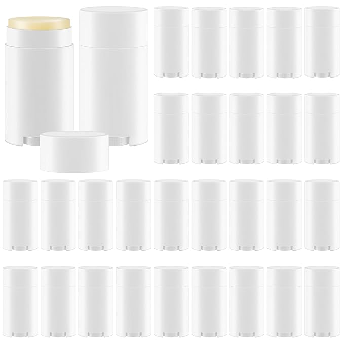 30 Pack 75ml/2.5oz Empty Deodorant Containers, Bottom Filling, White Plastic Oval Refillable Deodorant Containers Twist up Oval Lip Balm Tube for DIY Deodorants Lipstick Crayon Lotion