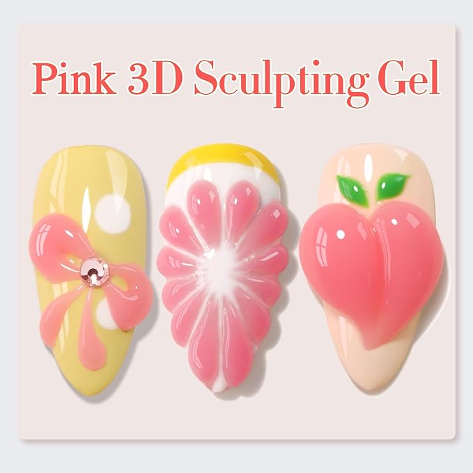 Double Rhythm 0.5 Oz 3D Nail Gel Nail Art Sculpting Gel No Wipe Gel Polish for Nail Designs DIY Nail Art for Drawing, Molding, Sculpture and Decoration (3D Sculpting Gel Pink)