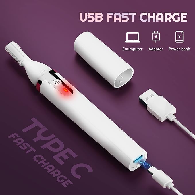 Eyebrow Trimmer Electric Eyebrow Razor, Rechargeable Facial Hair Shaver Painless Detail Trimmer with Rinseable Blade for Face Beard Neck (White)