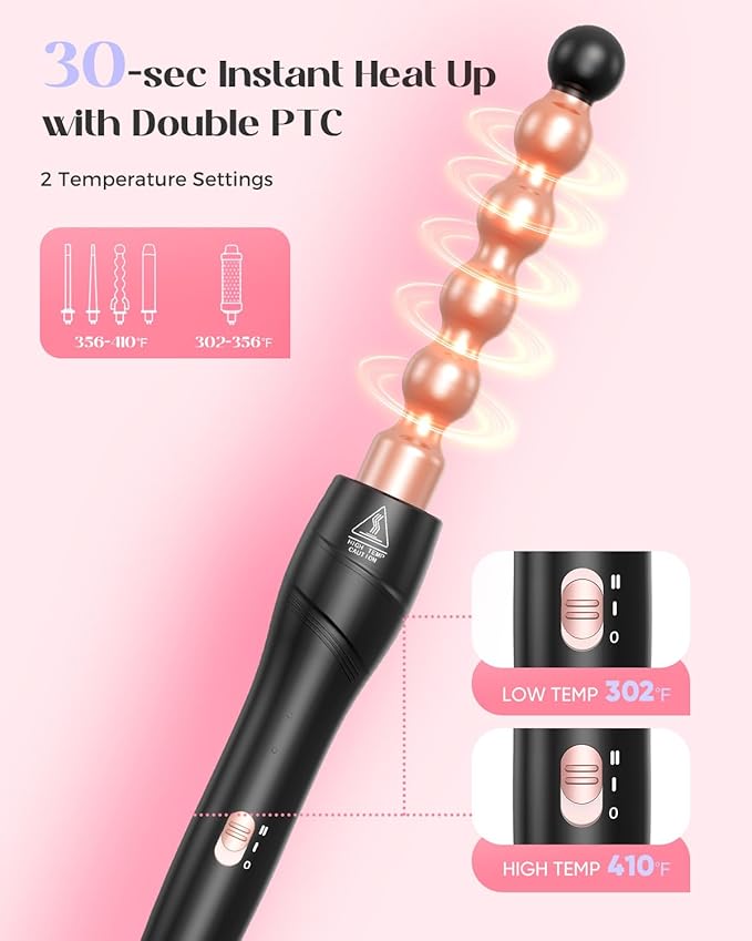 5 in 1 Wand Curling Iron Set, Hair Styling Tools with Thermal Brush and 4 Interchangeable Ceramic Barrels from 1/2 to 1 1/2 inch, Fast Heating, Dual Voltage Hair Curler, Gifts for Women