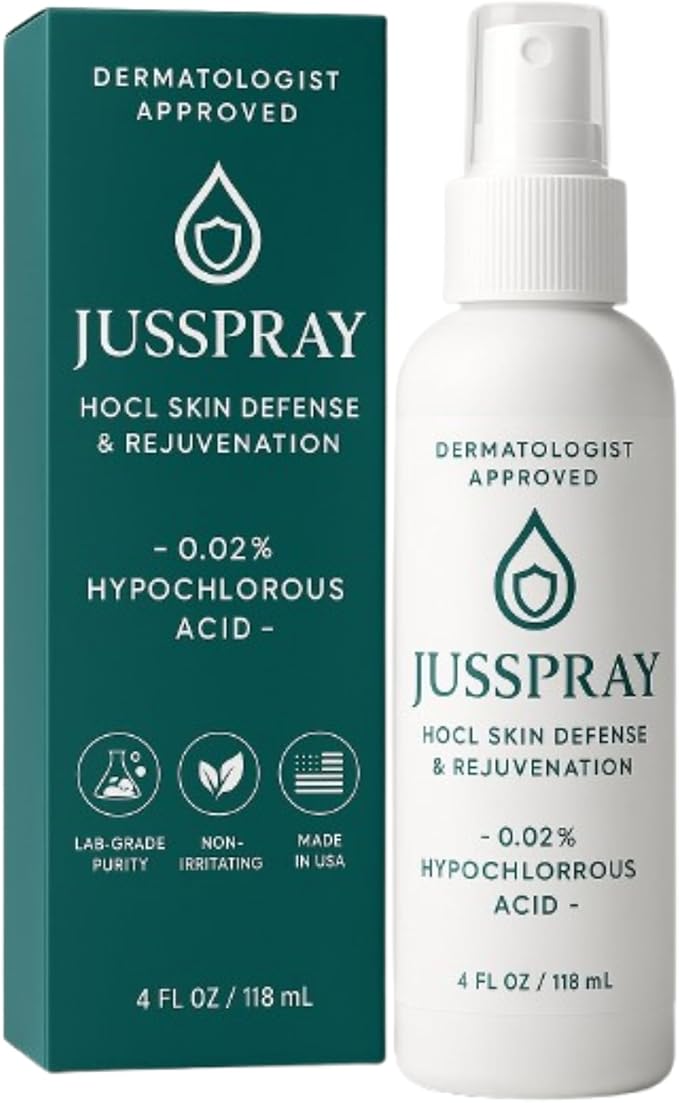JusSpray™ Hypochlorous Acid (HOCl) Spray – Doctor Approved Skin Defense Mist 4 oz – Face & Body Toner for Sensitive, Acne & Eczema-Prone Skin, Redness Relief & Piercing Aftercare