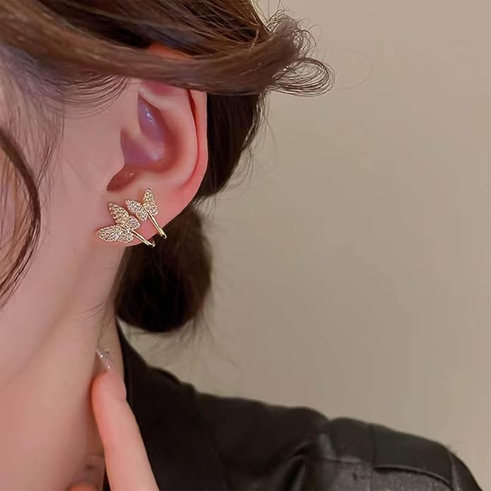 Vintage Crystal Butterfly Claw Earrings Rhinestone Claw Stud Earrings Sparkly Cz Butterfly Earrings Gold Butterfly Illusion Earrings Jewelry for Women