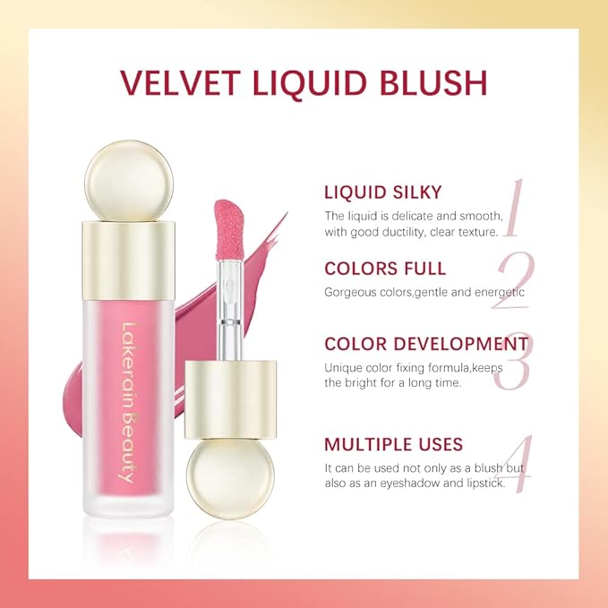Liquid Blush For Cheeks, Soft Velvet Cream Blush Face Blush Makeup, Pink Blush Red Blush Skin Tint, Natural-Looking Matte Finish Makeup Blush Stick, Waterproof&Long Lasting Dewy Cheek Tint, Moisturizing&Lightweight Blendable Feel Blush Makeup (1#)