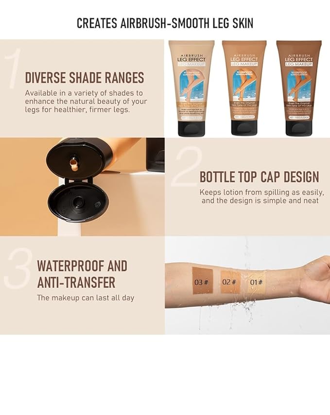 Leg Makeup Waterproof No Transfer,Flawless Looking Leg and Body Scar Cover up Makeup, Easy Application for All Skin Tones. (2# Medium Golw)