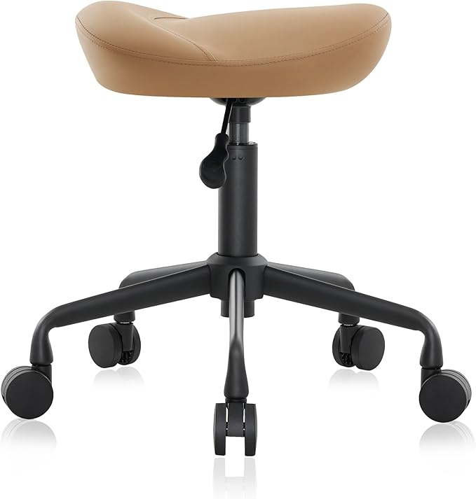 Ergonomic Saddle Seat Adjustable Pneumatic Hydraulic Drafting Swivel Rolling Stool Chair for Medical Hygienic SPA Massage Salon Home and Office - Hilo 508 (Tan, Standard)