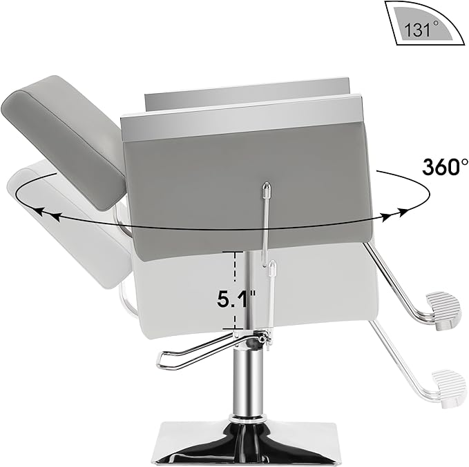 BarberPub Classic Recline Hydraulic Barber Chair Salon Spa Chair Hair Styling Beauty Equipment 3021 (Grey)